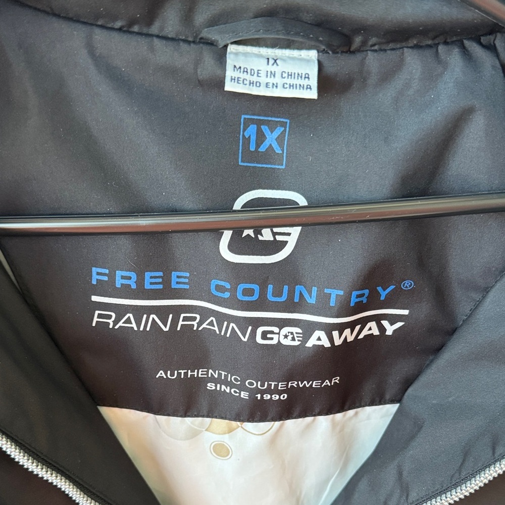 Free Country Black Hooded Raincoat with Light Gray Lining - Picture 2 of 4